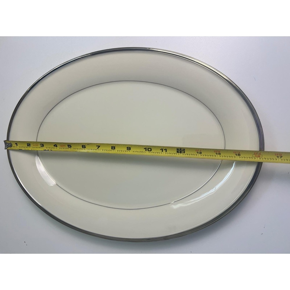 VTG Lenox Solitaire Ivory Colored Oval Serving Platter Platinum Band Made in USA